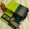 Premium light green and bottle green combination Kalyani Cotton Saree – Elegant Traditional Wear
