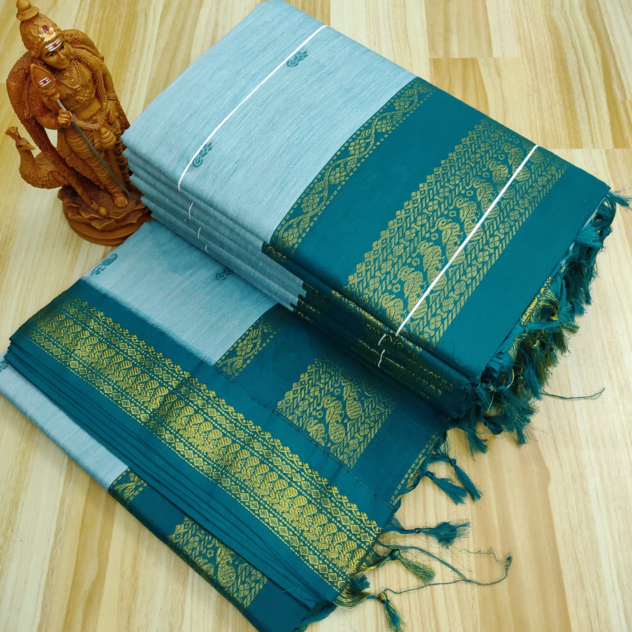 Premium blue Kalyani Cotton Saree – Elegant Traditional Wear