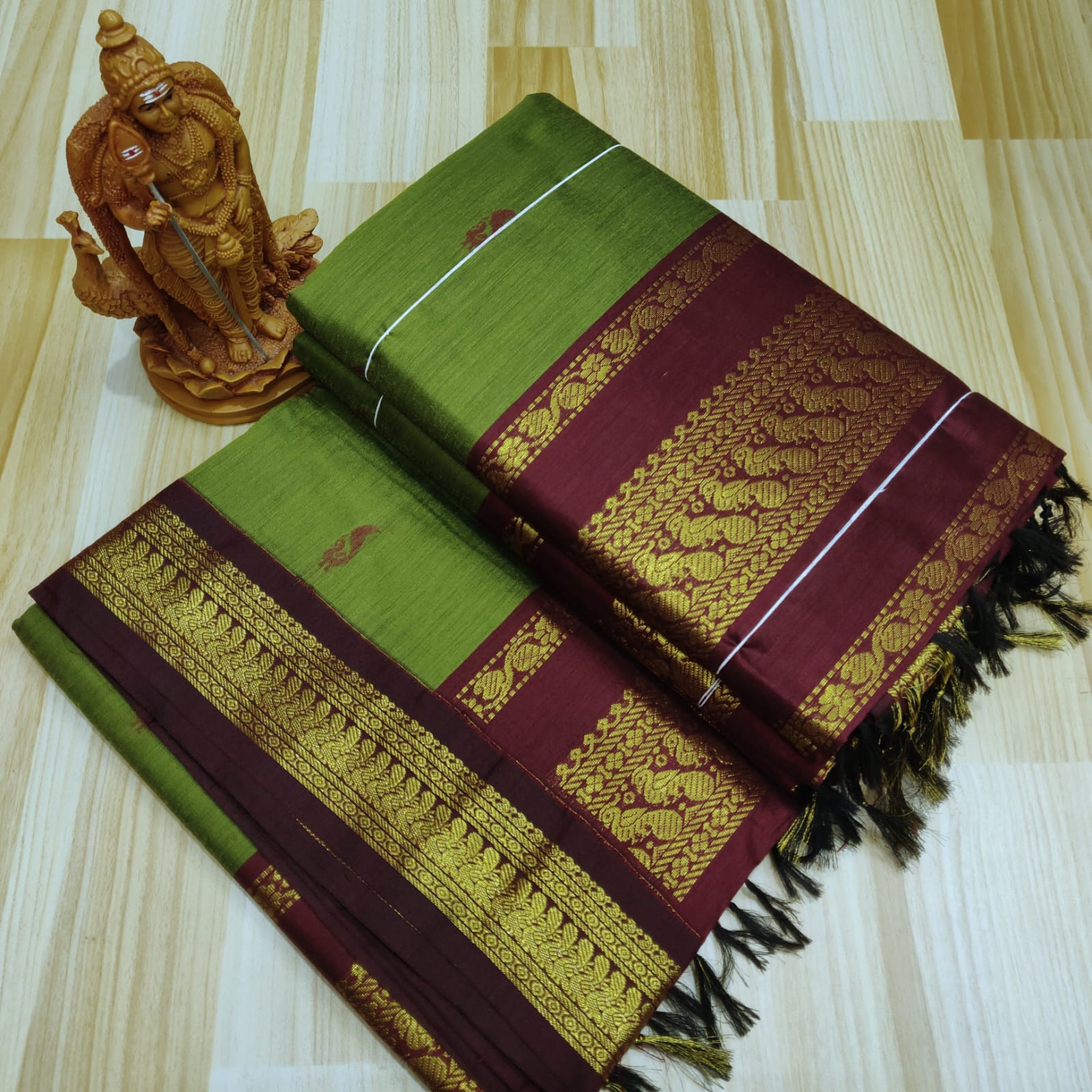 Premium light green and maroon combination Kalyani Cotton Saree – Elegant Traditional Wear