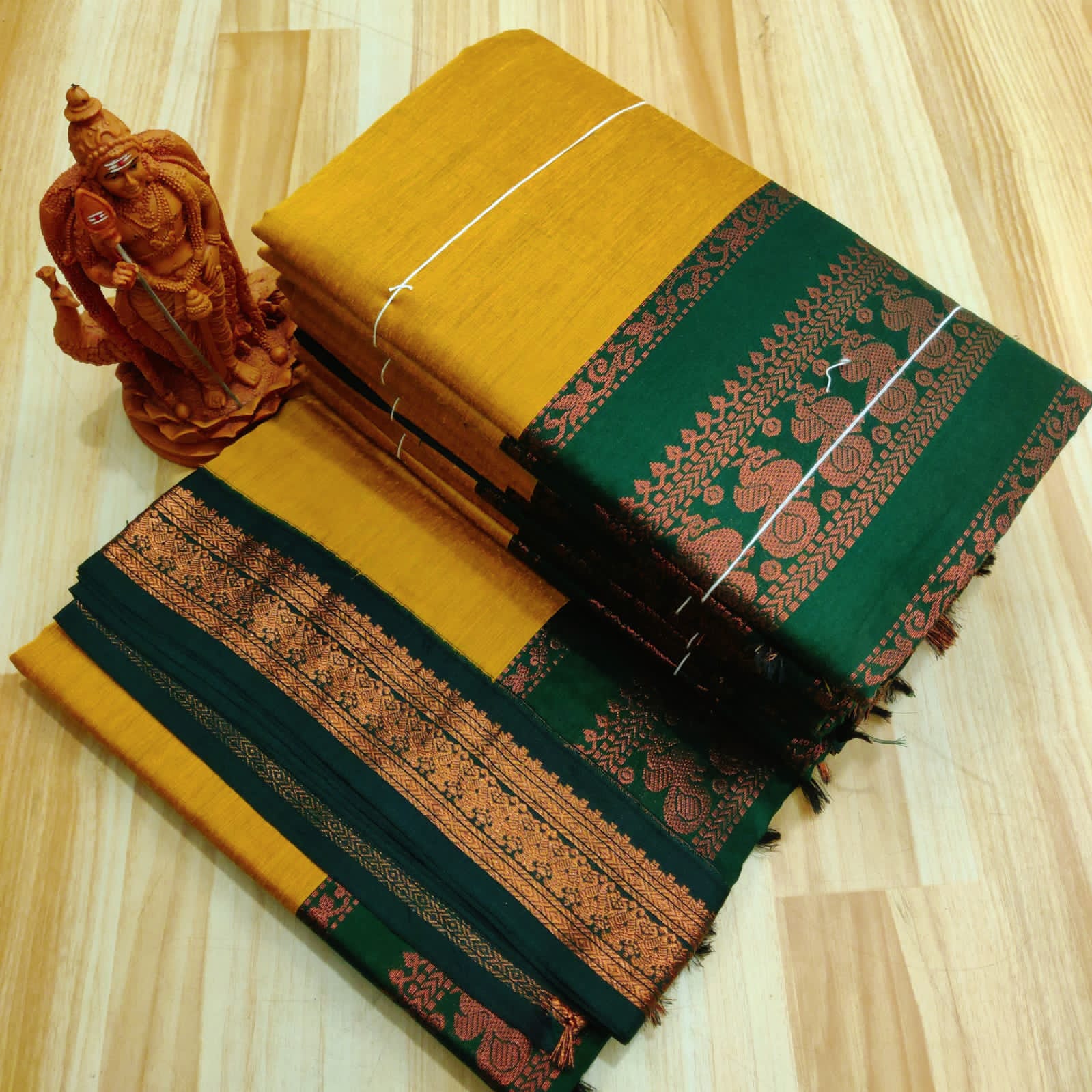 Premium Yellow and green combination Kalyani Cotton Saree – Elegant Traditional Wear