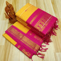 Premium Yellow and rani-pink combination Kalyani Cotton Saree – Elegant Traditional Wear