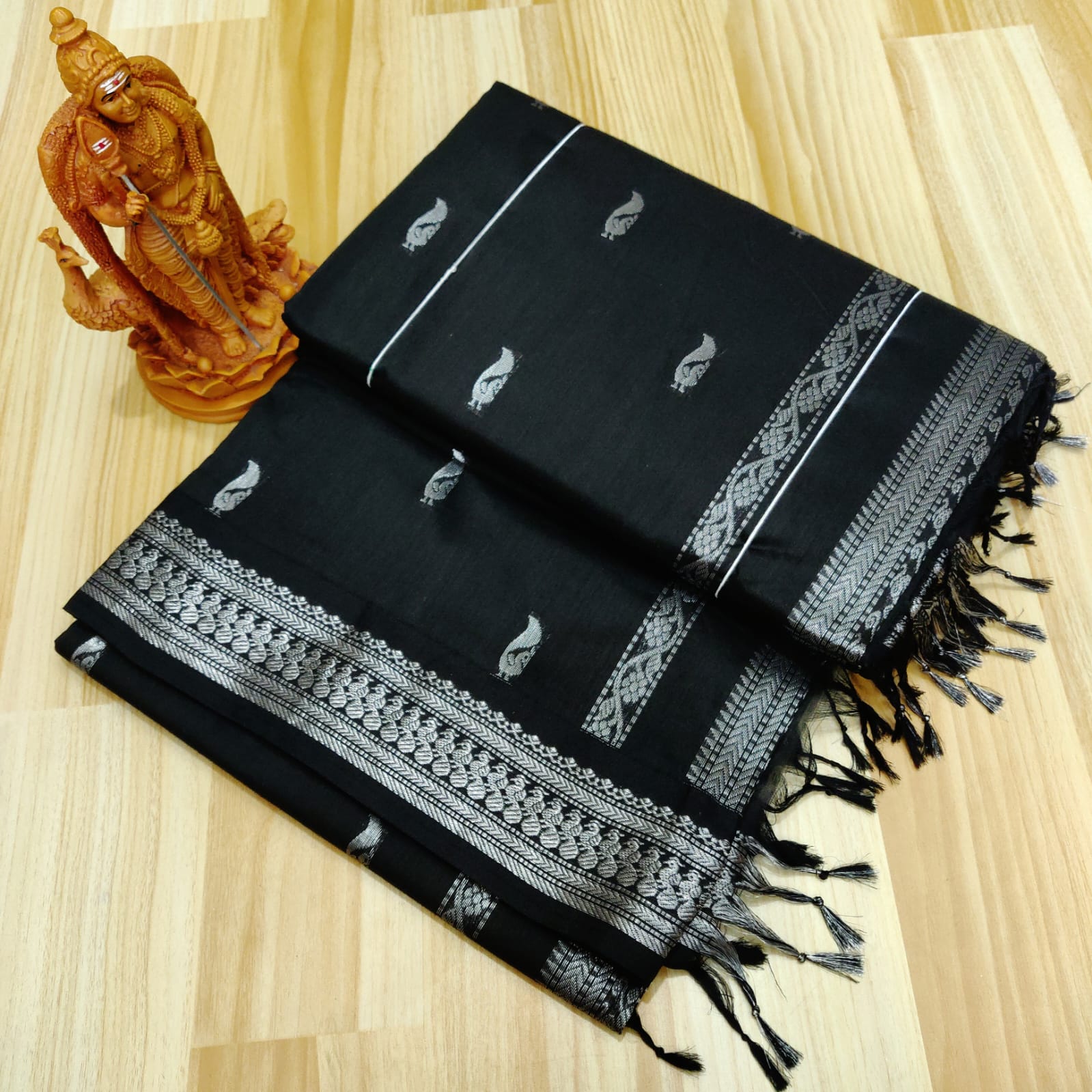 Premium black and silver combination Kalyani Cotton Saree – Elegant Traditional Wear