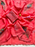 Peacock Feather Floral Handwork Tissue Saree