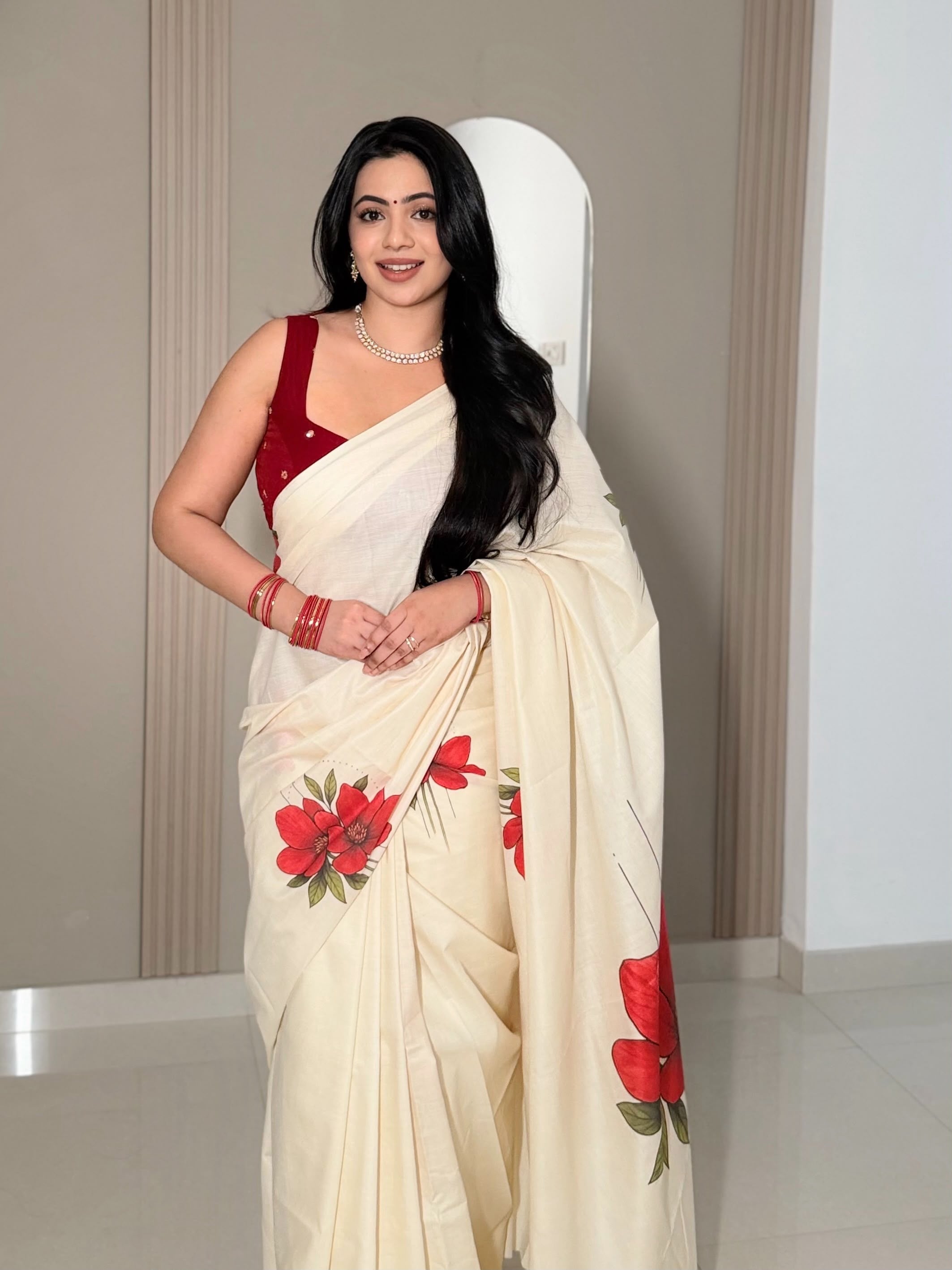 Red Blossom – Pure Cotton Digital Printed Saree