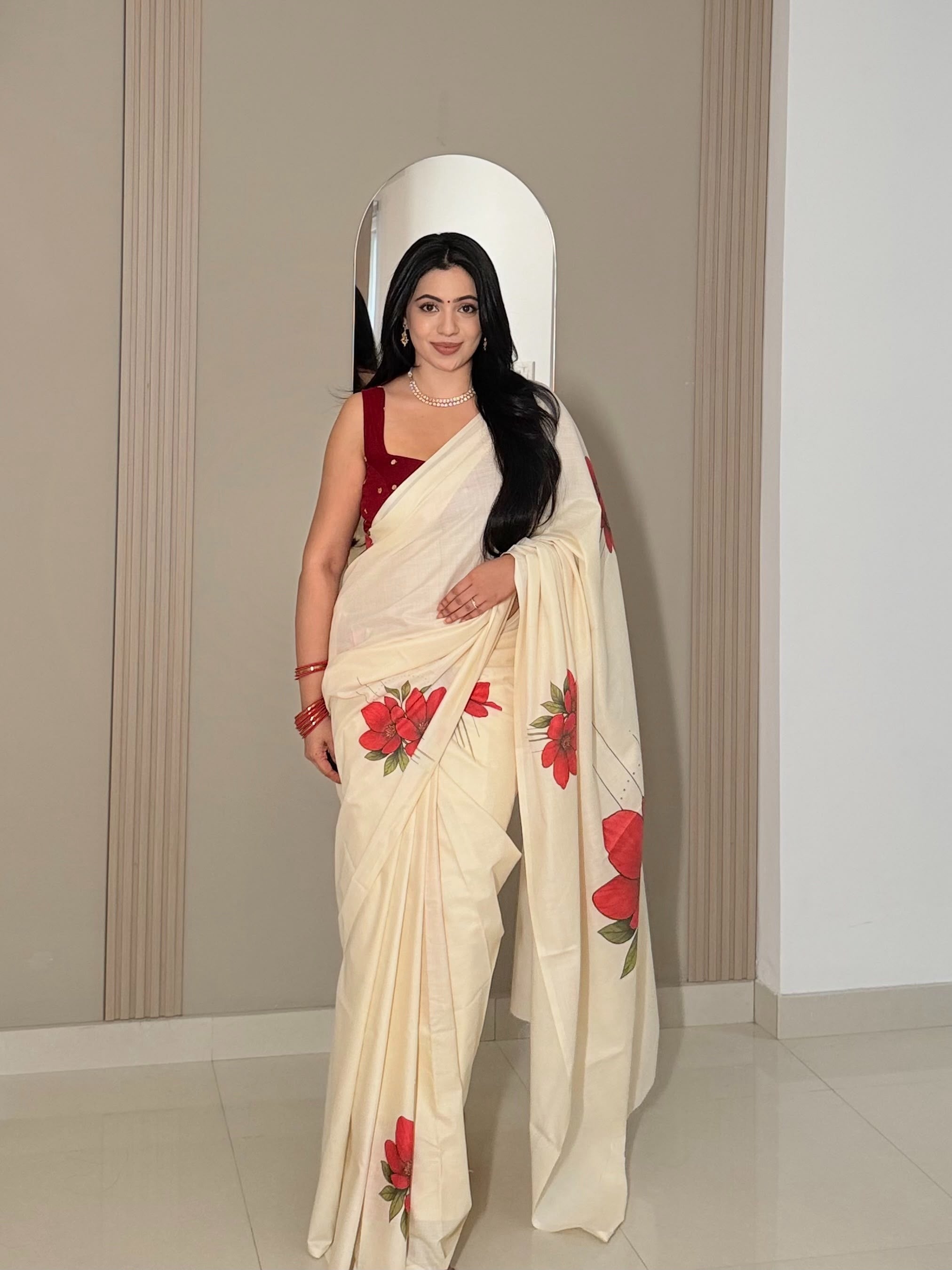 Red Blossom – Pure Cotton Digital Printed Saree