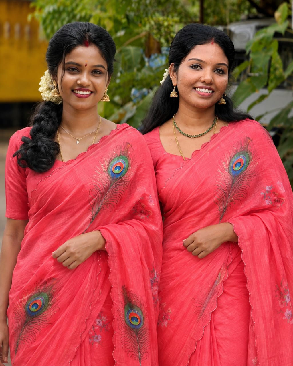 Peacock Feather Floral Handwork Tissue Saree
