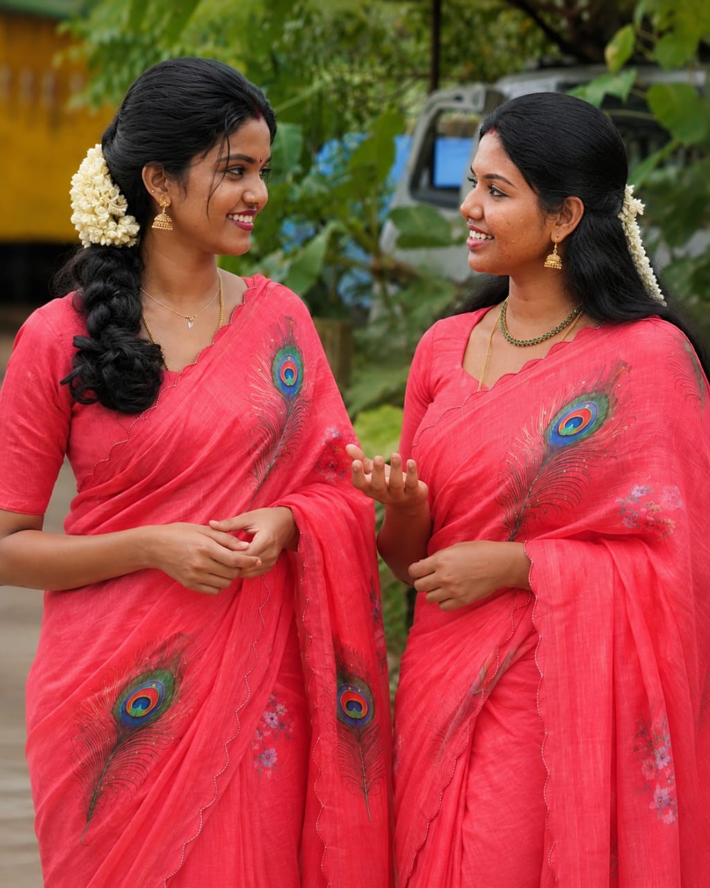 Peacock Feather Floral Handwork Tissue Saree
